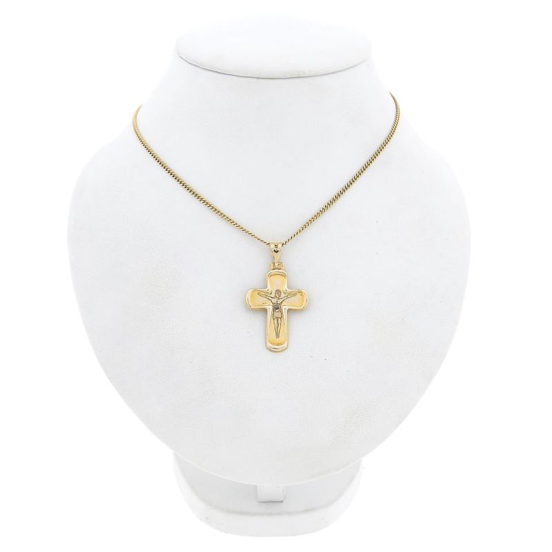 Image 4 of Bicolor Gold Cross Pendant with Engraved Corpus