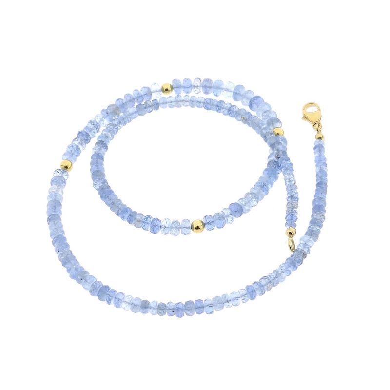Image 9 of Light blue topaz bead necklace with gold clasp | 45.5 cm