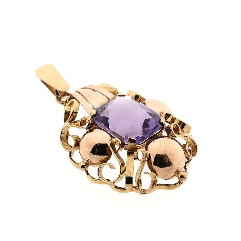 Image 4 of Bicolor Gold Pendant with Synthetic Purple Gemstone