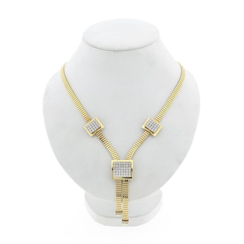 Image 1 of Gold Flat Snake Link Necklace with Zirconia