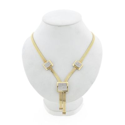 Gold Flat Snake Link Necklace with Zirconia Image 1 of Gold Flat Snake Link Necklace with Zirconia