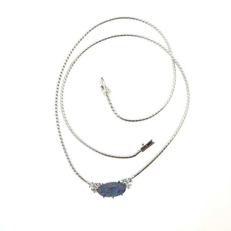 Image 4 of White gold necklace with diamond and triple opal | 42 cm