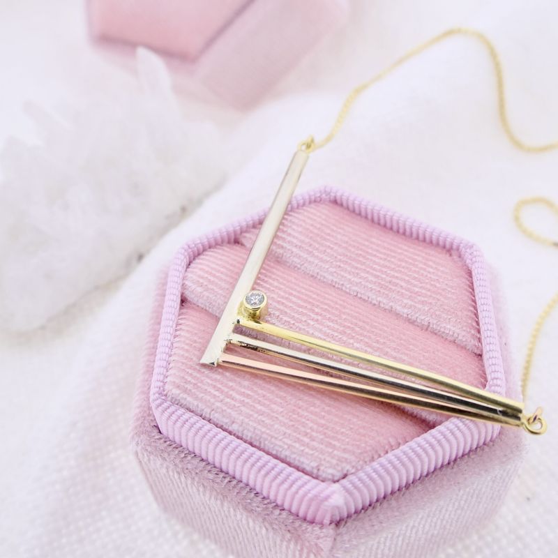 Image 2 of Gold necklace with a fixed tricolor pendant and zirconia.