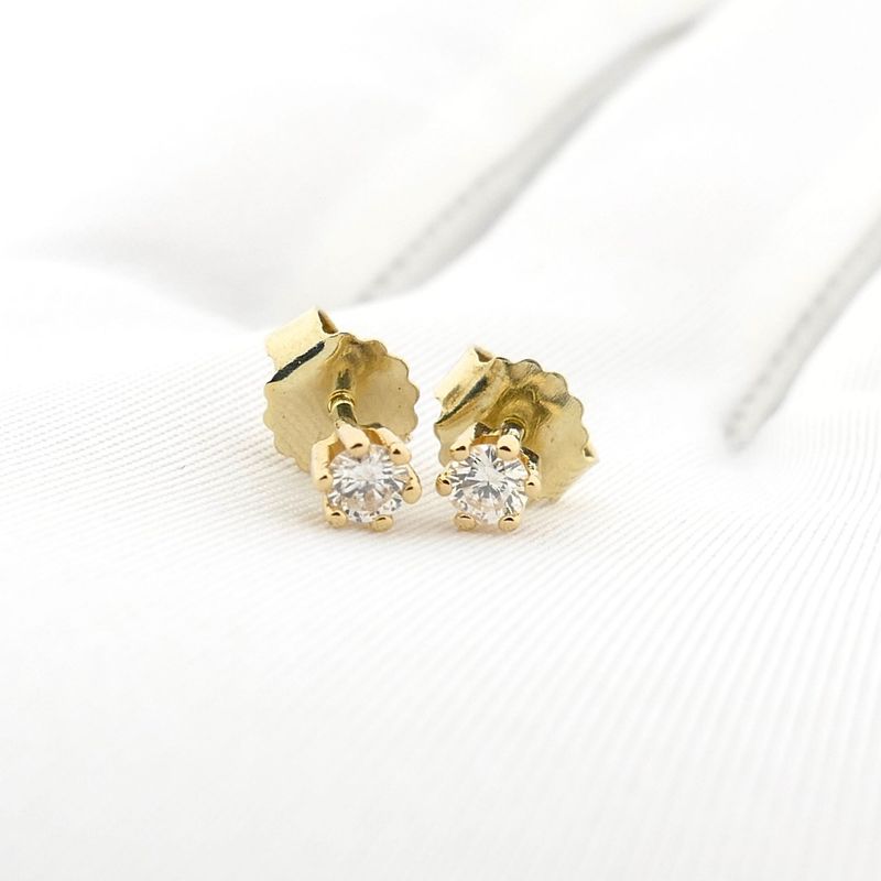 Image 9 of Golden Solitaire Stud Earrings with Diamond; 0.22 ct.