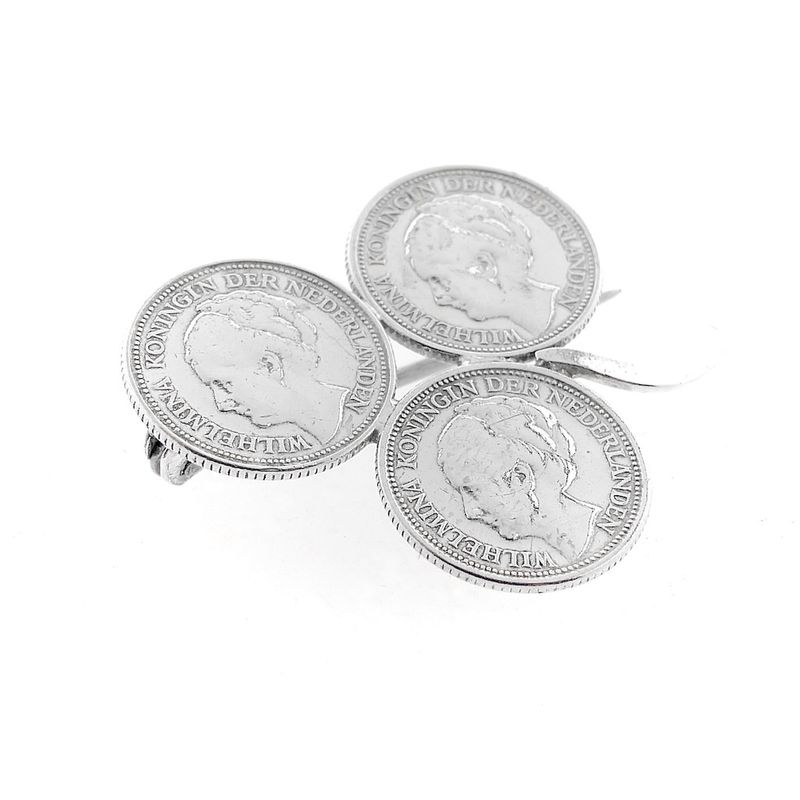 Image 7 of Silver brooch Wilhelmina coins | Three-leaf clover