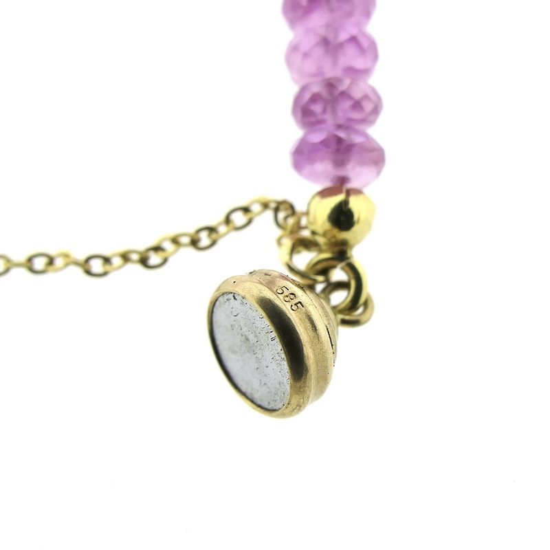 Image 5 of Gold beaded bracelet with pink sapphire | 19 cm