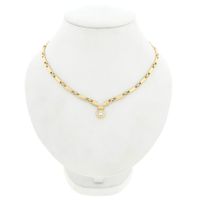 Gold Bar Link Necklace with Zirconia