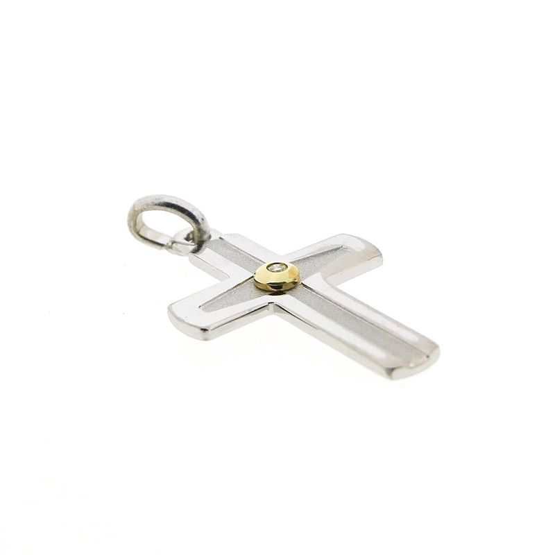Image 3 of White gold cross pendant with diamond | 0.01 ct.