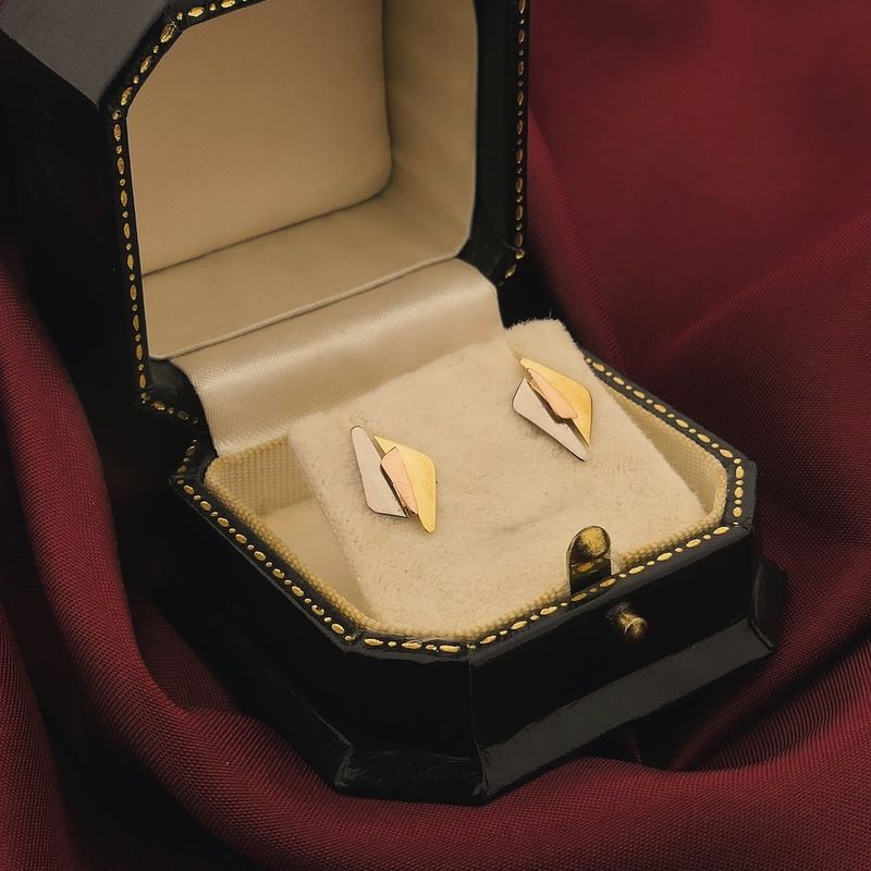 Image 2 of Tricolor gold stud earrings