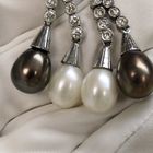 Image 5 of White gold entourage earrings with pearl and diamonds; 1.18 ct.