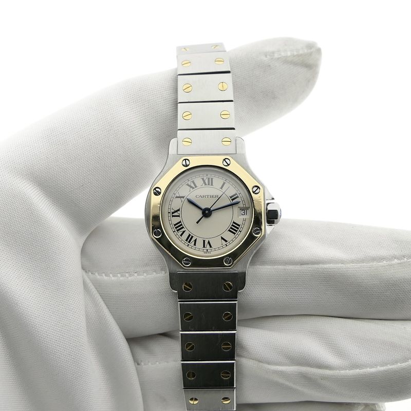 Image 10 of Cartier Santos Octagon 187903; Women's watch in 18k gold and steel