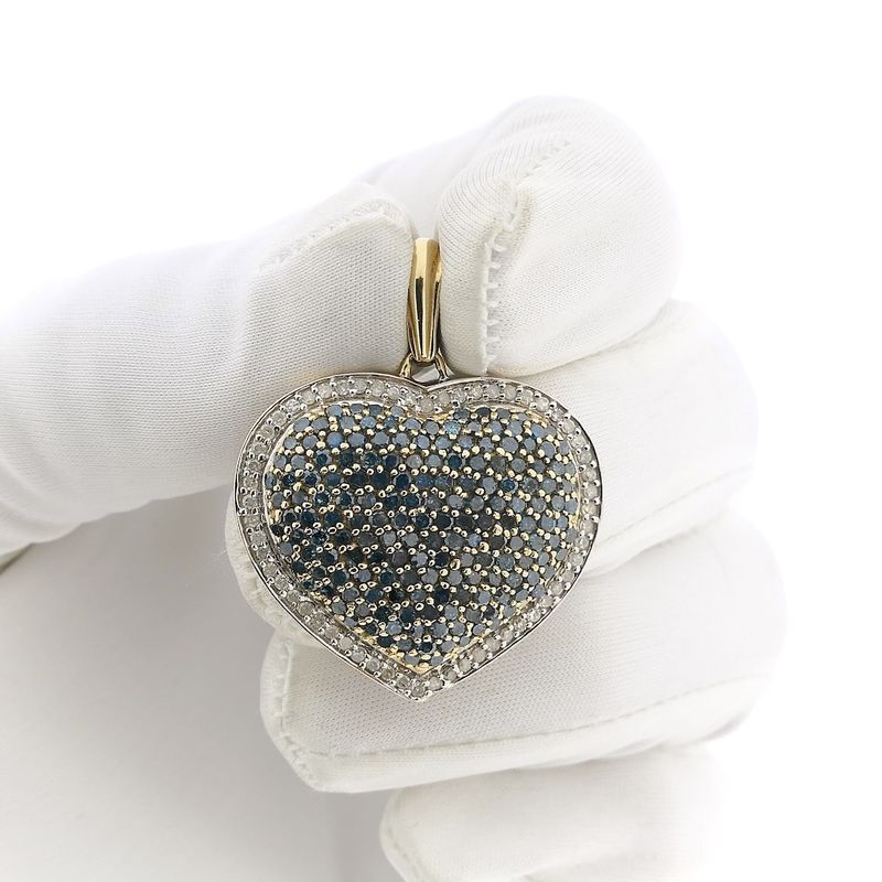 Image 11 of Gold heart pendant with blue moissanite and diamonds; approx. 2.31 ct.