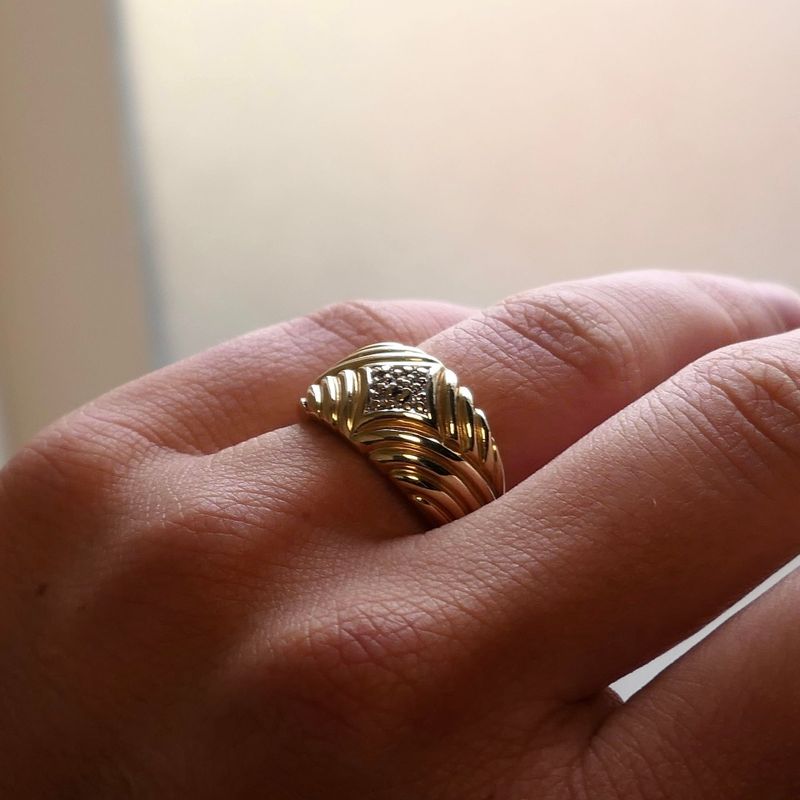 Image 7 of Gold Ring with Ribbed Pattern and Diamond; 0.02 ct; 14K; Size 17.5