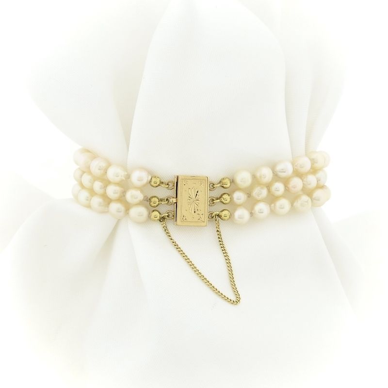 Image 1 of Pearl bracelet with gold clasp; Antique | 20 cm