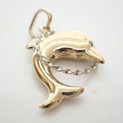 Image 2 of Two-tone gold dolphin pendant