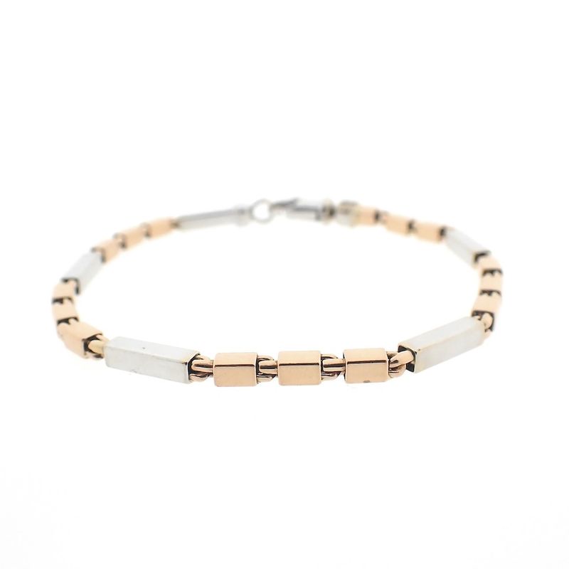 Image 1 of Two-tone gold checkered link bracelet | 19 cm