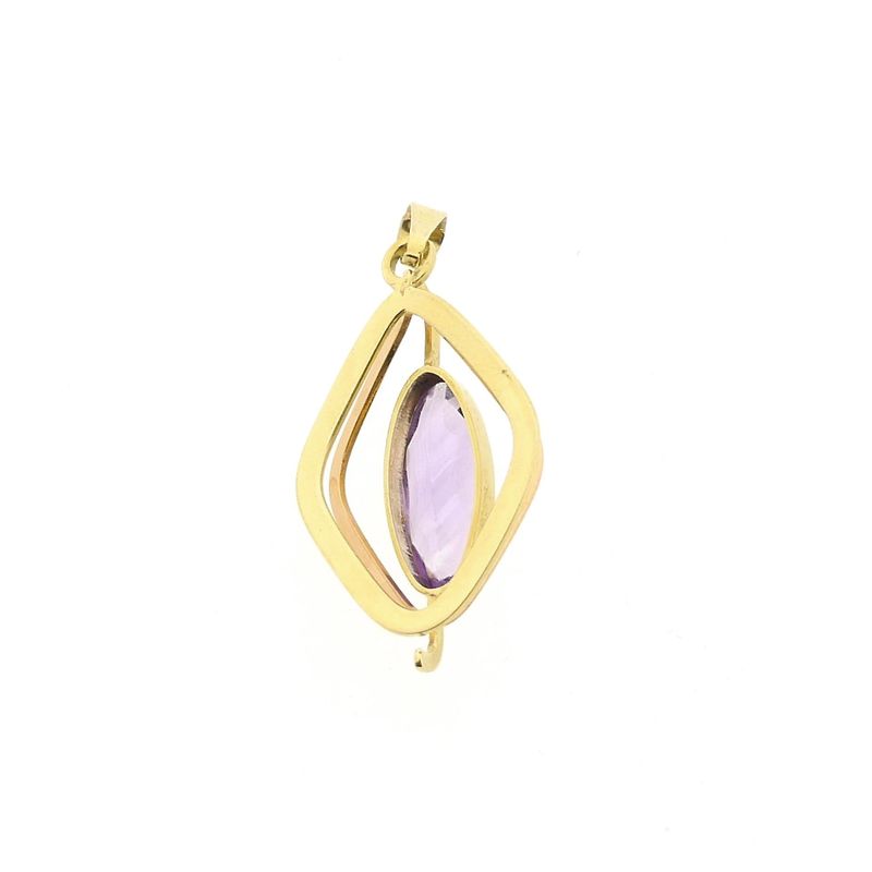 Image 3 of Bicolor Gold Pendant with Synthetic Purple Gemstone