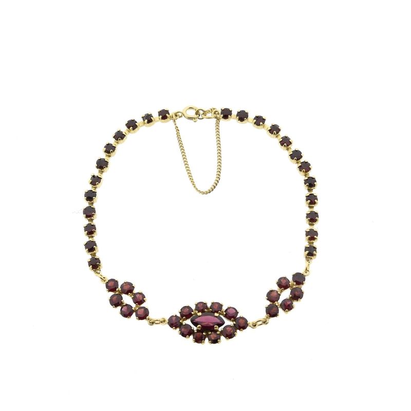 Afbeelding 3 van Vintage gouden armband met granaat | 18,5 cm
