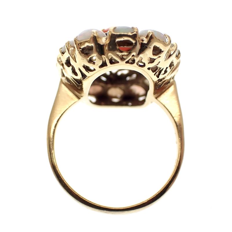 Image 4 of 18 ct. Gold antique ring with opal and red coral