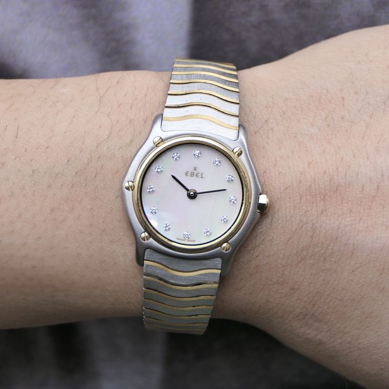 Image 15 of Ebel Wave 'Mother of Pearl'; Gold/steel women's watch with diamonds