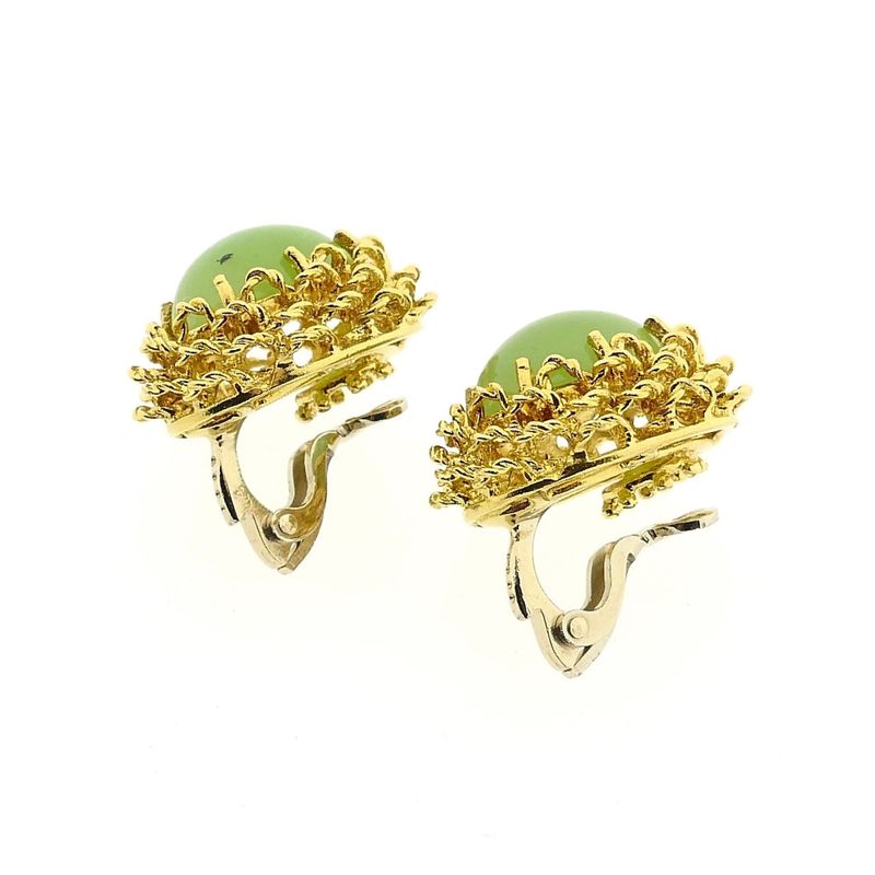 Image 6 of 18 Krt. Gold Clip-On Earrings with Chrysoprase