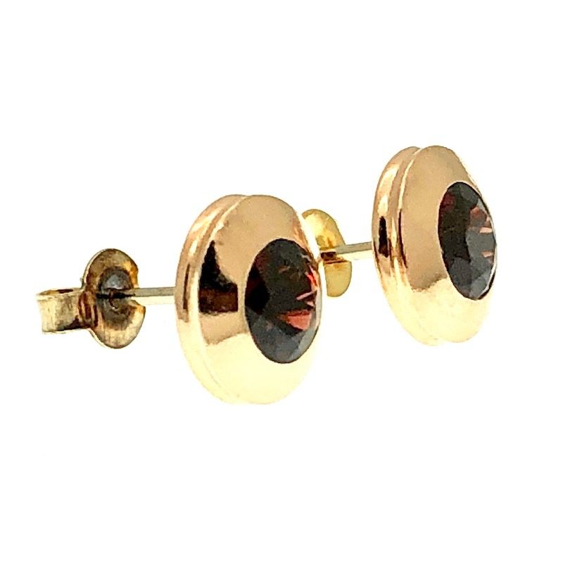 Image 2 of Rose gold stud earrings with wine-red gemstone | 14 carat
