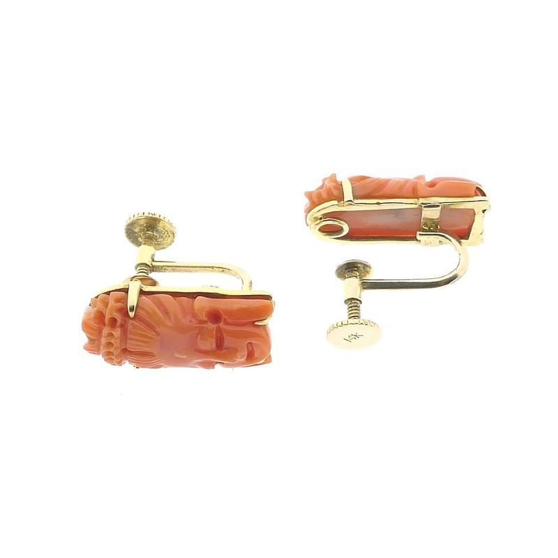 Image 8 of Vintage gold earrings from Kuan Yin in red coral
