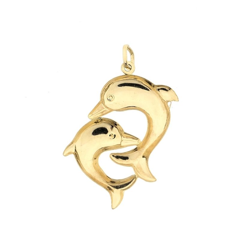 Image 3 of Gold pendant of two dolphins