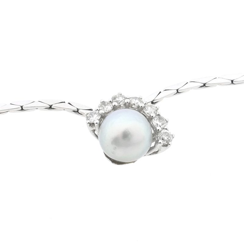 Image 5 of White gold necklace with Tahitian pearl and diamonds; 0.35 ct.