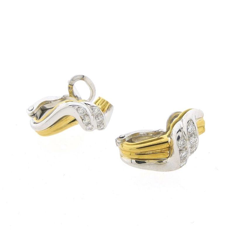 Image 3 of Bicolor gold fantasy stud earrings with diamonds; 0.15 ct.
