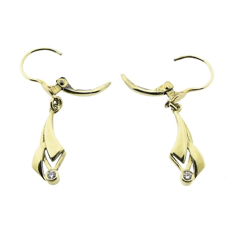 Image 7 of Gold long earrings with diamond | 0.06 ct.