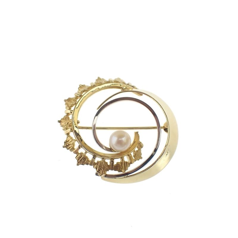 Image 1 of Two-tone gold brooch with pearl