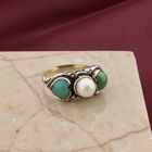 Image 6 of Gold and silver ring with aventurine, pearl and turquoise