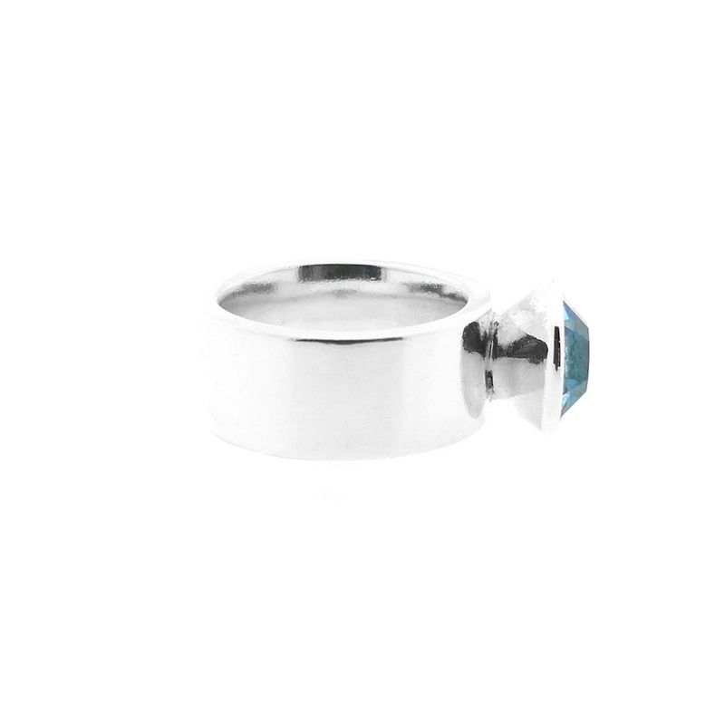 Image 5 of Silver wide ladies ring with blue zirconia