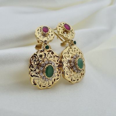 18 carat gold oriental earrings with ruby and emerald Image 2 of 18 carat gold oriental earrings with ruby and emerald