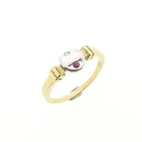 Two-tone gold ring with ruby ​​and diamond; 0.02 ct.
