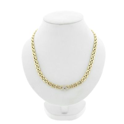 Image 1 of Gold Bismarck link necklace with diamonds; 0.15 ct.