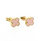 Image 4 of Golden clover 4 stud earrings with chalcedony