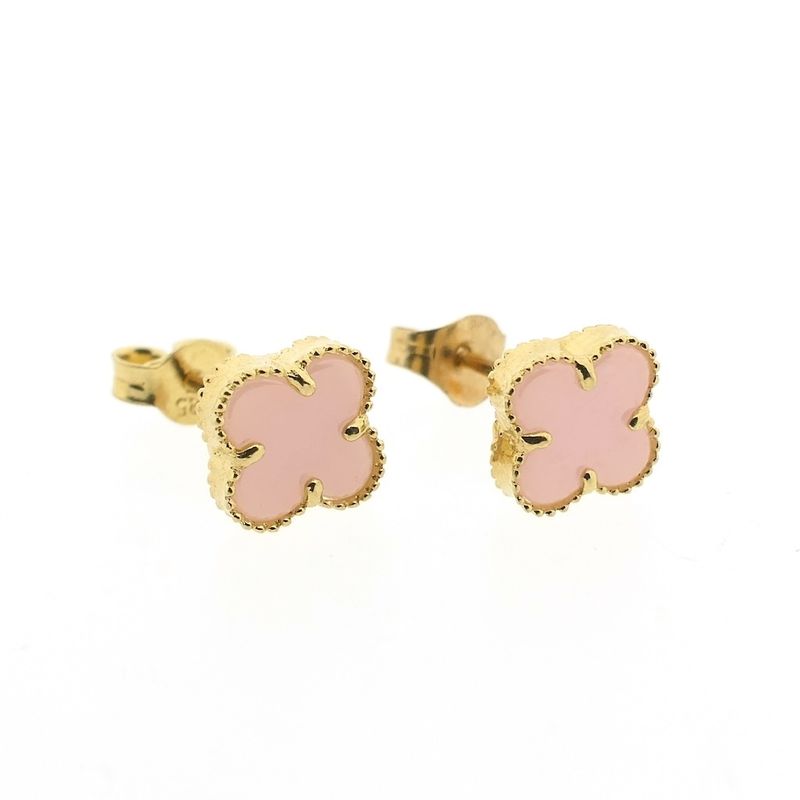 Image 4 of Golden clover 4 stud earrings with chalcedony