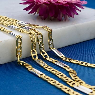 Afbeelding 2 van Bicolor gouden marineschakel ketting | 61,5 cm 