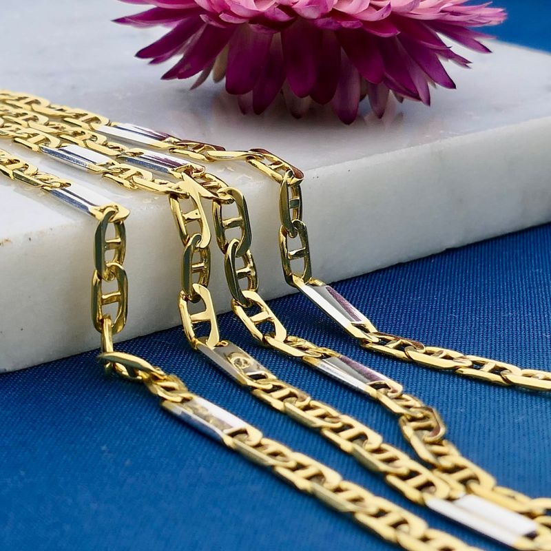 Afbeelding 2 van Bicolor gouden marineschakel ketting | 61,5 cm 