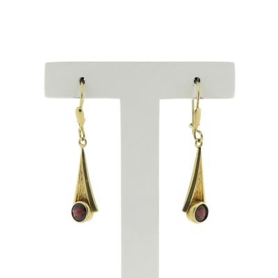 Vintage gold earrings with dark red stone Image 1 of Vintage gold earrings with dark red stone