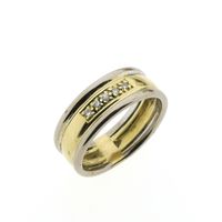 Bicolor wide gold ring with diamond; 0.10 ct.