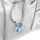 Image 14 of Fope white gold mesh link necklace with aquamarine and diamonds; 0.24 ct.