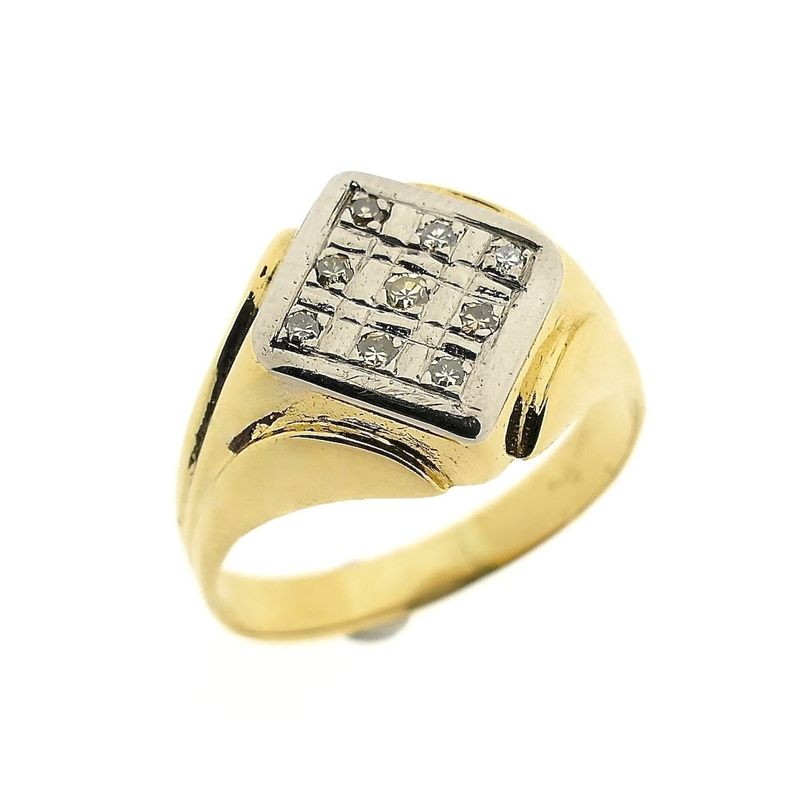 Image 1 of Two-tone gold signet ring with 0.09 ct diamond.