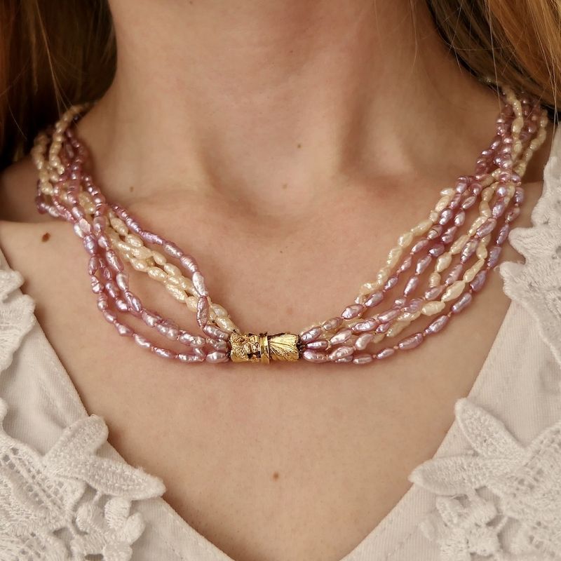 Image 9 of Pearl (baroque) necklace with gold decorative clasp | 52 cm