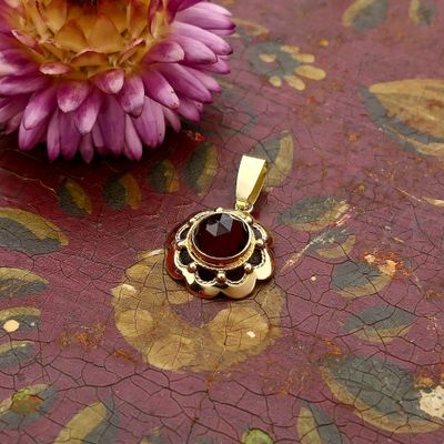 Image 2 of 14 Karat Gold Garnet Pendant