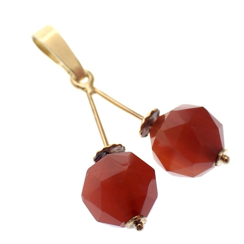 Image 3 of Gold 'Cherry' pendant with carnelian