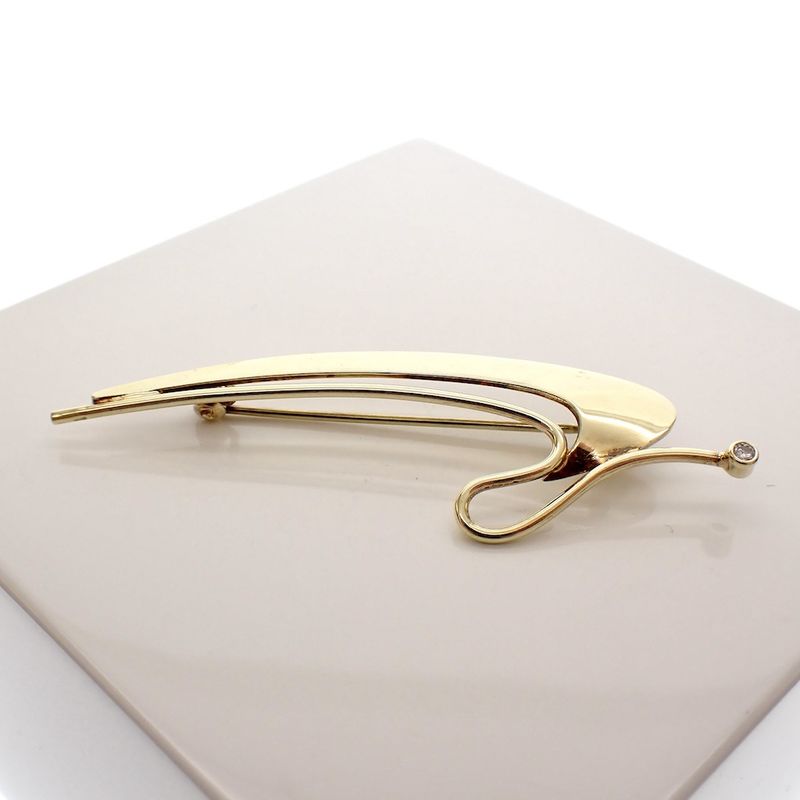 Image 2 of Golden fantasy brooch with diamond; 0.02 ct.