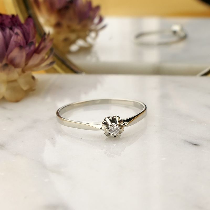 Image 2 of White gold solitaire ring with diamond | 0.05 ct.